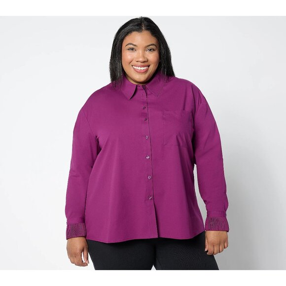 Attitudes by Renee Petite Woven Button Front Shirt Size XXSP Pleated Cuffs NEW - Picture 1 of 9